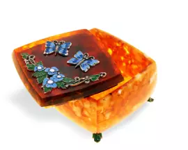 Шкатулка из янтаря "Бабочки"