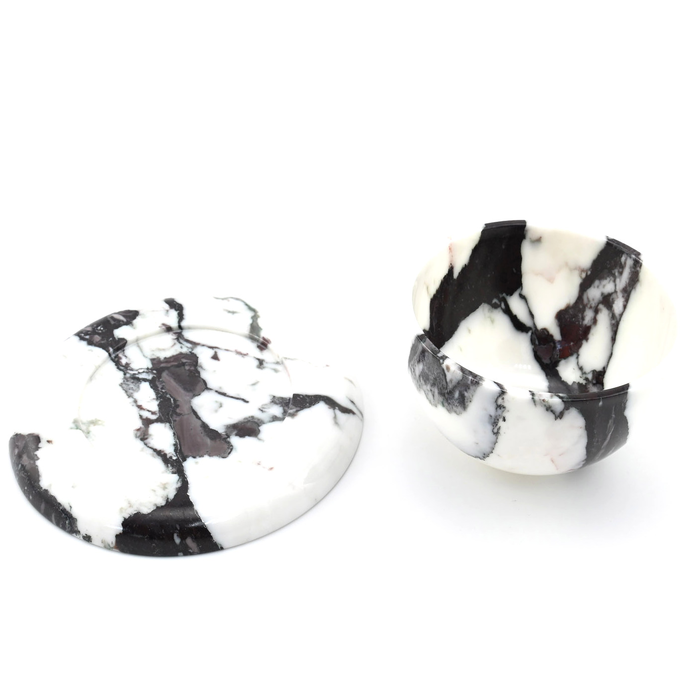 Elite caviar bowl made of marble "Big sturgeon" Zlatoust, white