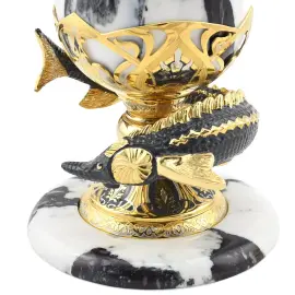 Элитная икорница из мрамора "Большой осетр" Златоуст, белая Элитная икорница из мрамора "Большой осетр" Златоуст, белая
