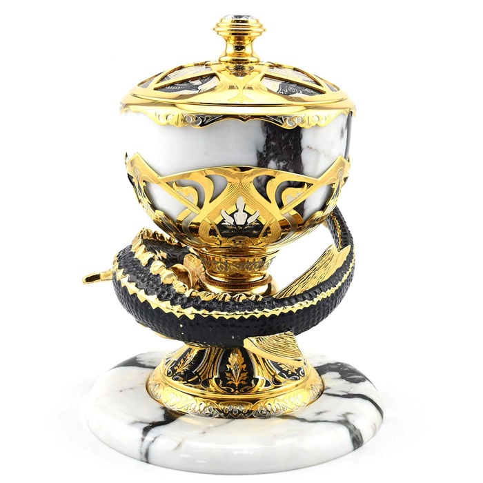Elite caviar bowl made of marble "Big sturgeon" Zlatoust, white