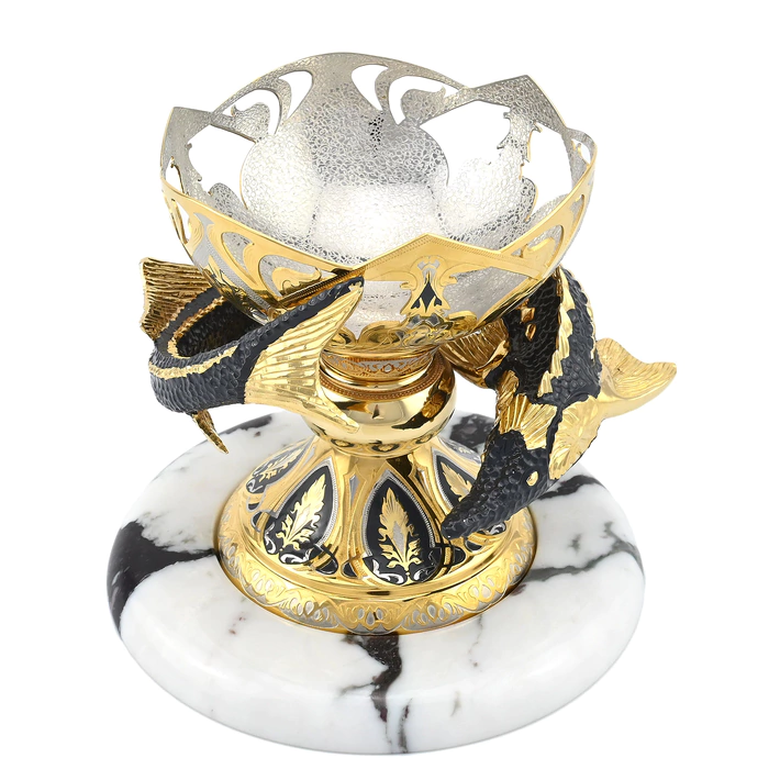 Elite caviar bowl made of marble "Big sturgeon" Zlatoust, white