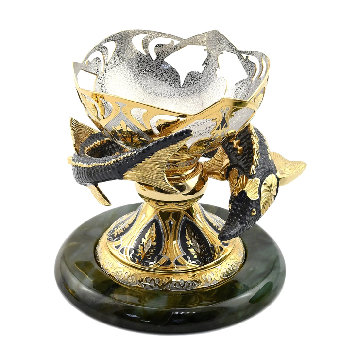 Elite caviar bowl made of jade "Big sturgeon" Zlatoust
