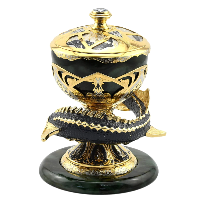 Elite caviar bowl made of jade "Big sturgeon" Zlatoust