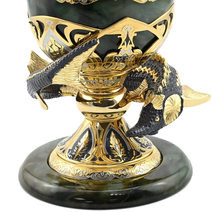 Elite caviar bowl made of jade "Big sturgeon" Zlatoust