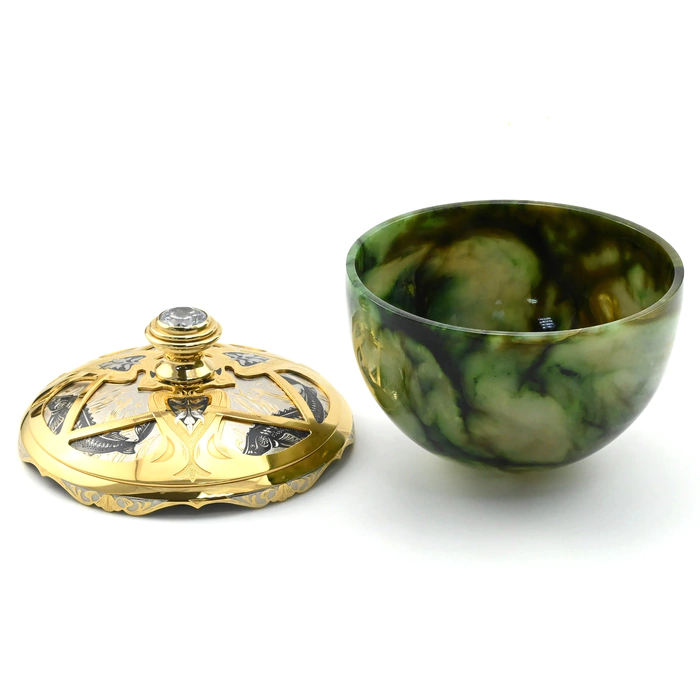 Elite caviar bowl made of jade "Big sturgeon" Zlatoust