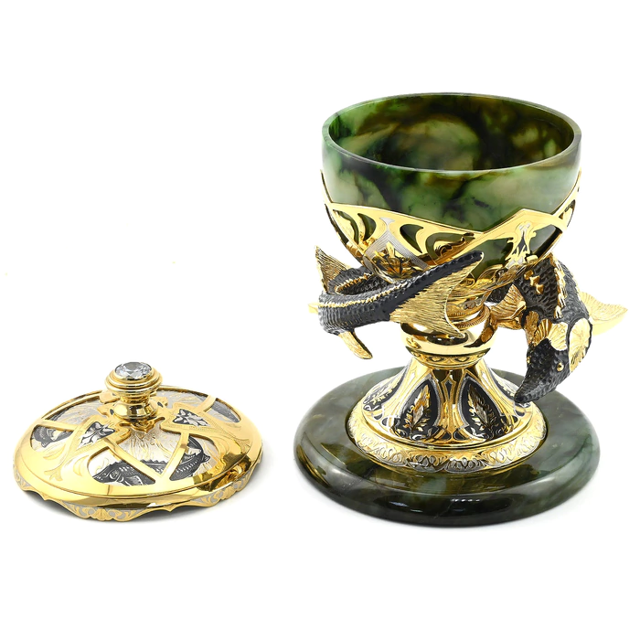Elite caviar bowl made of jade "Big sturgeon" Zlatoust
