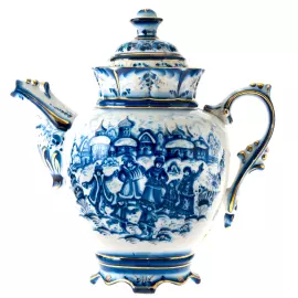 Чайник "Зимние гулянья" кобальт в золоте