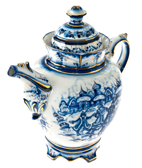Teapot "Winter festivities" cobalt in gold