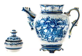 Чайник "Зимние гулянья" кобальт в золоте