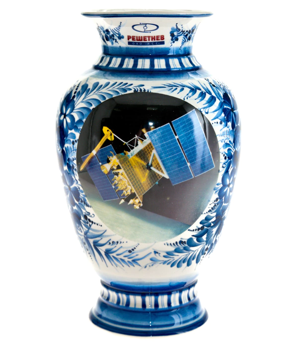 Outdoor floral vase, cobalt with gold