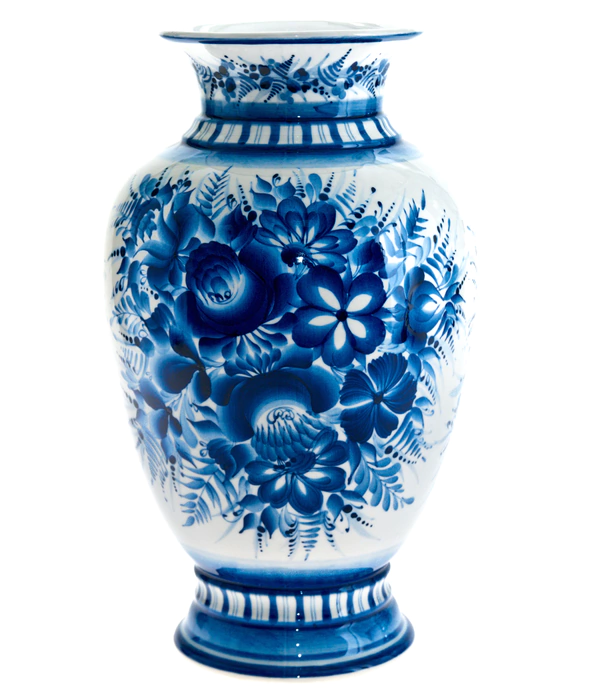 Outdoor floral vase, cobalt with gold