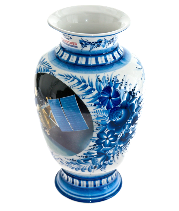 Outdoor floral vase, cobalt with gold