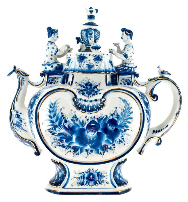 Teapot topping up "Evening tea" cobalt in gold