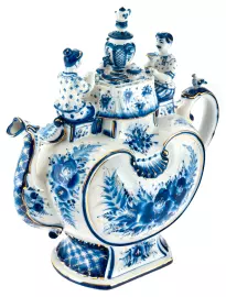 Чайник доливной "Вечерний чай" кобальт в золоте