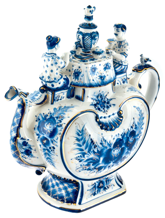 Teapot topping up "Evening tea" cobalt in gold