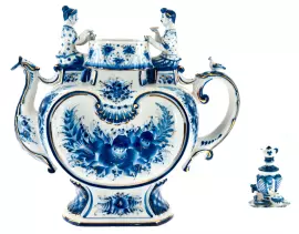 Чайник доливной "Вечерний чай" кобальт в золоте