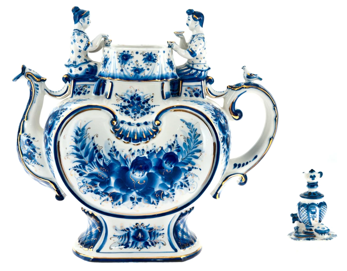 Teapot topping up "Evening tea" cobalt in gold