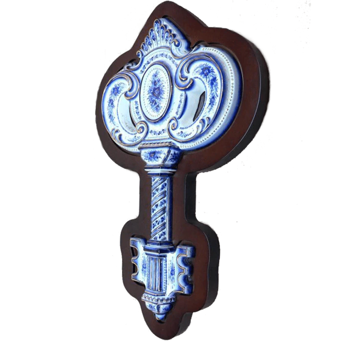 The key is symbolic, cobalt with gold