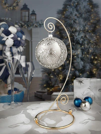 Set of 3 silver Christmas balls "Bells, Happy childhood and Bullfinches"