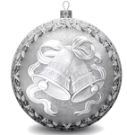 Set of 3 silver Christmas balls "Bells, Happy childhood and Bullfinches"