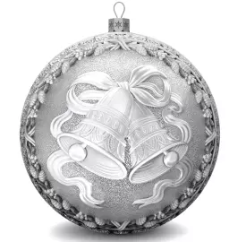 Set of 3 silver Christmas balls "Bells, Happy childhood and Bullfinches"