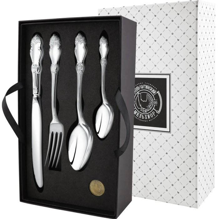 Silver-plated Silver Rose dining set: fork, spoon, knife, teaspoon