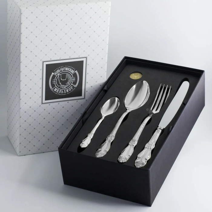 Silver-plated Silver Rose dining set: fork, spoon, knife, teaspoon