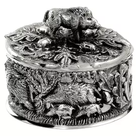 Посеребренная солонка "Кабан" с чернением в футляре