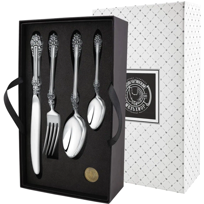 Silver-plated cutlery set "Festive" with blackening, 24 items