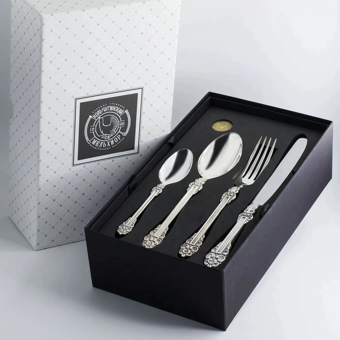 Silver-plated cutlery set "Festive" with blackening, 24 items