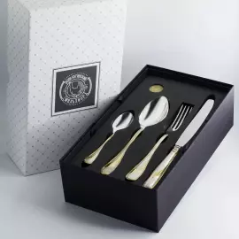 Silver-plated cutlery set "Festive" with gilding, for 6 people in cases