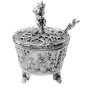 Серебряная солонка "Охотничья-Медведь" с чернением