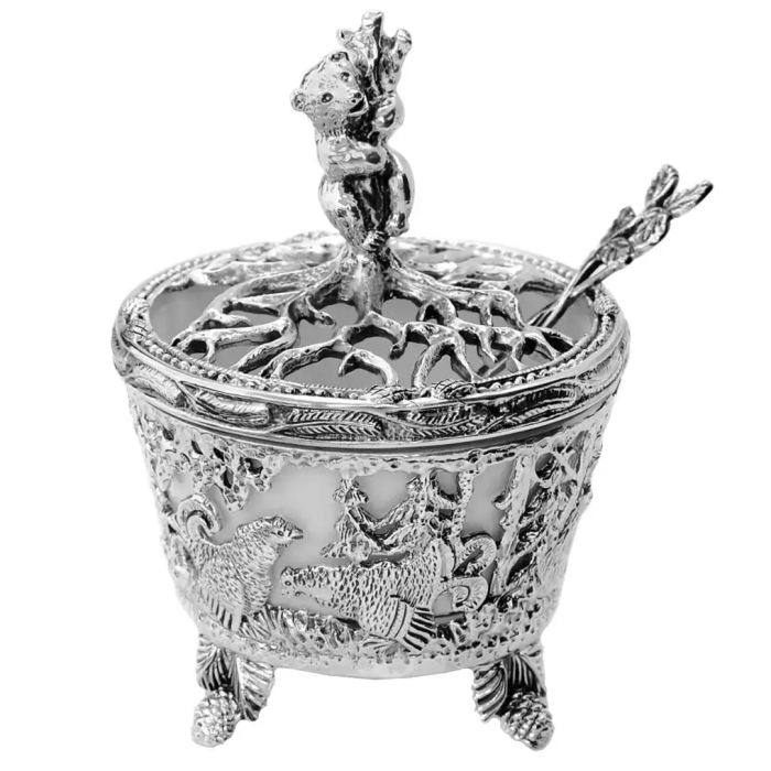 Серебряная солонка "Охотничья-Медведь" с чернением