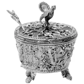 Серебряная солонка "Охотничья-Глухарь" с чернением