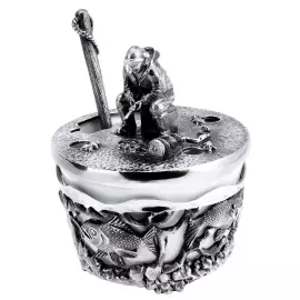 Серебряная солонка "Рыбак" с чернением