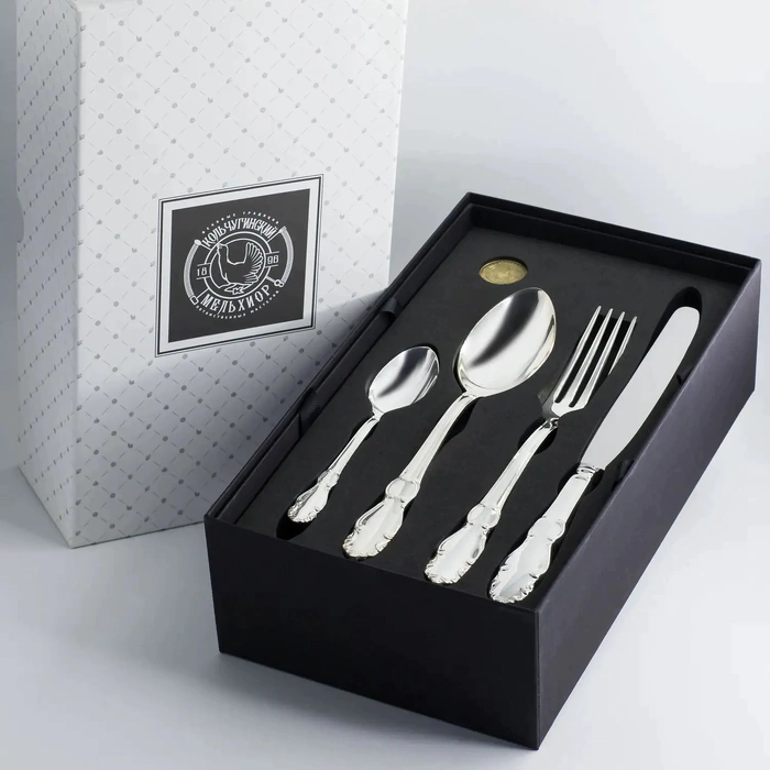 Silver-plated table set "Lira": fork, spoon, knife, teaspoon, for 6 people.