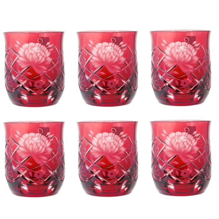 Set of 6 crystal glasses "Rose Ruby"