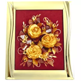Amber panel "Bouquet of roses" in a gold frame
