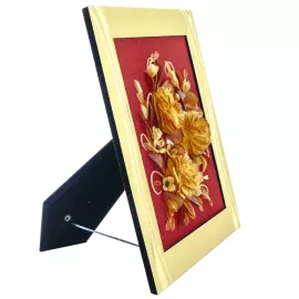 Amber panel "Bouquet of roses" in a gold frame