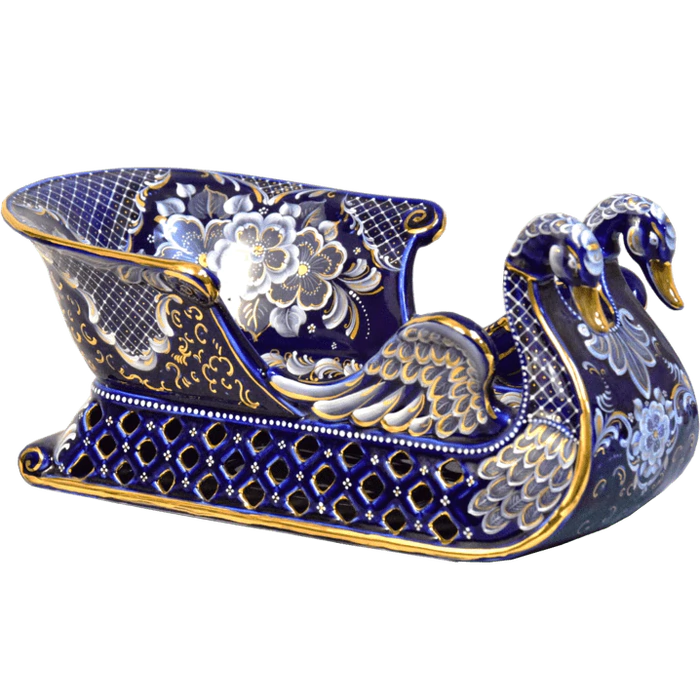 Fruit bowl made of porcelain "New Year's sleigh" with Morozko painting