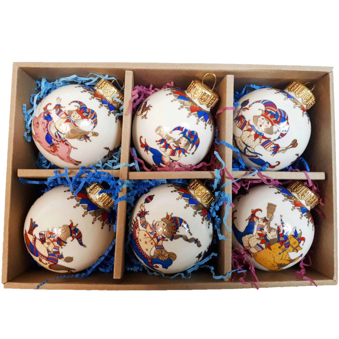 Set of 6pcs corporate Christmas tree balls made of porcelain "Buffoons"