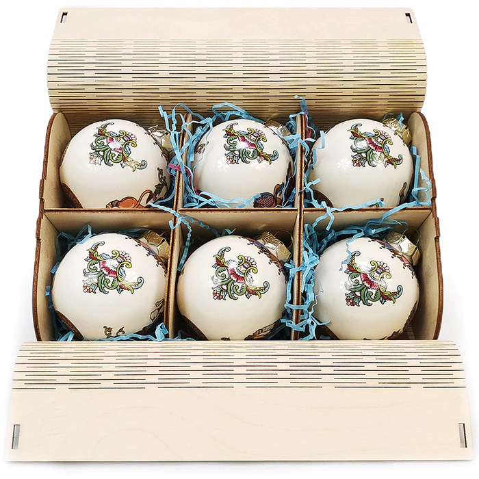 Set of corporate Christmas tree balls made of porcelain 6pcs "Russian epics"