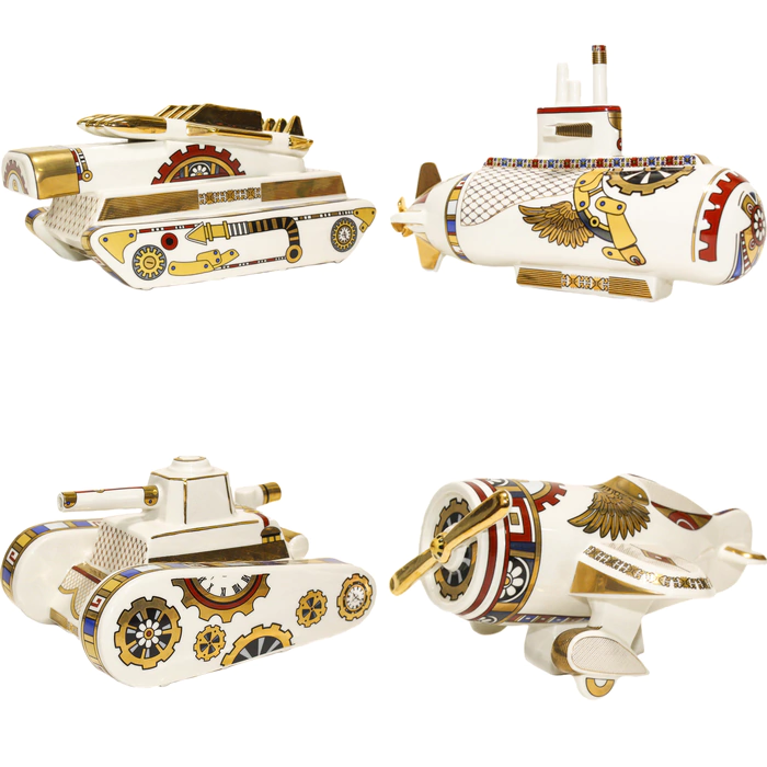 A set of 4 pieces of porcelain figurines "Mechanics. Steampunk" small