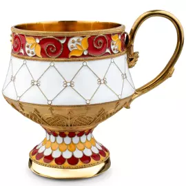 Сервиз чайный серебряный с самоваром "Золотой петушок" на 4 персоны