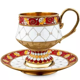 Сервиз чайный серебряный с самоваром "Золотой петушок" на 4 персоны