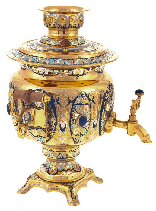 Tea set with samovar "Russian tradition" for 4 persons, with lapis lazuli, Zlatoust