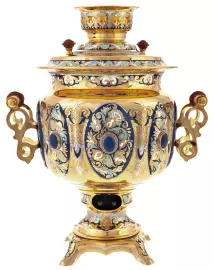 Чайный набор с самоваром "Русская традиция" на 4 персоны, с лазуритом, Златоуст