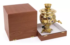 Tea set with samovar "Peacock" for 4 persons, with lapis lazuli, Zlatoust