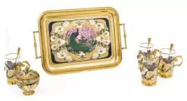 Tea set with samovar "Peacock" for 4 persons, with lapis lazuli, Zlatoust