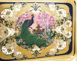 Tea set with samovar "Peacock" for 4 persons, with lapis lazuli, Zlatoust